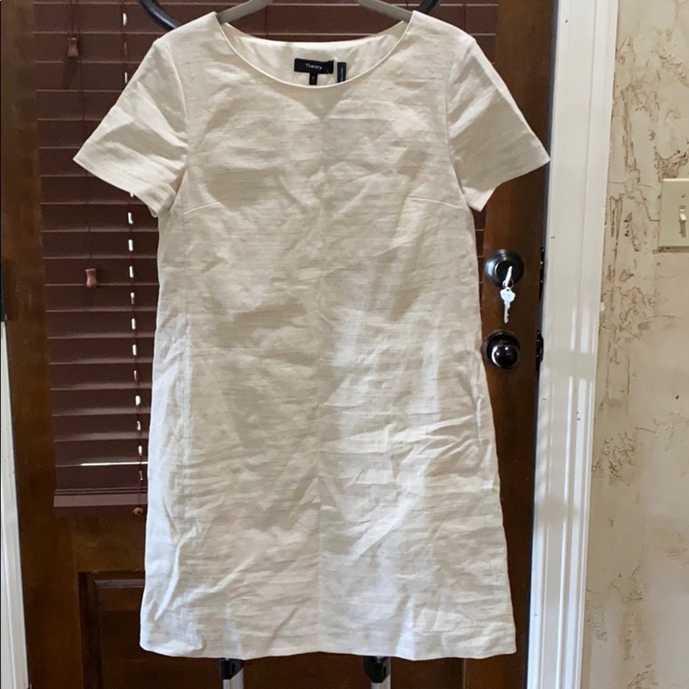 NWT cream linen theory shift dress